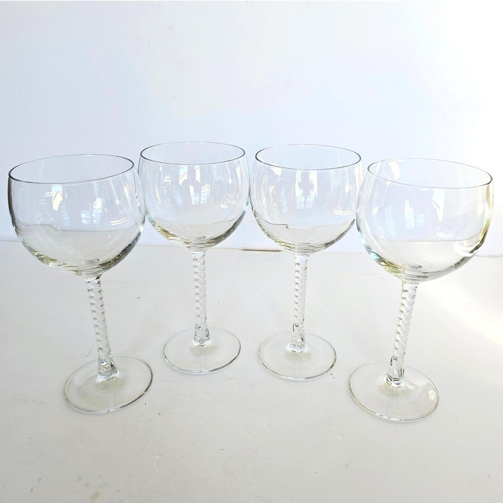 Vtg Cristal D'Arques Durand Angelique Set of 4 Wine Glasses Twisted Stem 1517